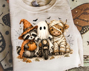 Funny Halloween Raccoon Png, Spooky Raccoon Fall Sublimation Design for Shirt, Cute Pumpkin Trendy Digital Download Highland Cow Dtf Graphic