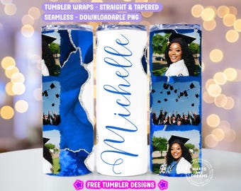 Photo Tumbler Wrap Add Name Seamless Blue 20oz Skinny Tumbler Sublimation Design Add Name Tumbler Design Add Text Tumbler Png Custom Picture