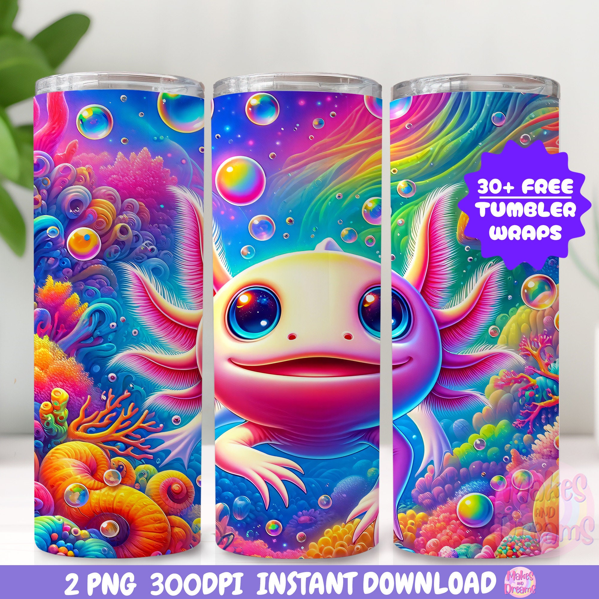 Axolotl Tumbler Wrap Png 20oz Skinny Tumbler Sublimation Design Cute ...