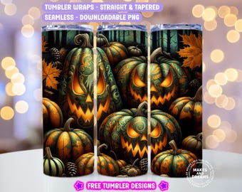 Camo Jack-O-Lantern Tumbler Wrap Seamless, Halloween Camouflage 20 oz Skinny Sublimation Design Funny Pumpkin Halloween Png Digital Download