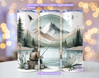 Fishing Tumbler Wrap Watercolor Fish 20oz Skinny Tumbler Sublimation Designs for men Tumbler Wrap Fisherman Tumbler Downloadable Png Digital