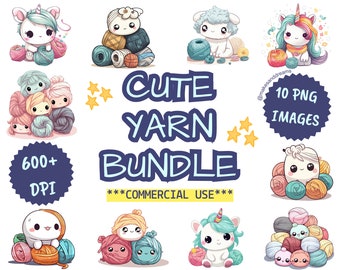Yarn Clipart Crochet Image Yarn PNG Crochet Clipart Knitting Image for POD Crochet Clipart Image Bundle for Commercial Use Clip Art Kawaii