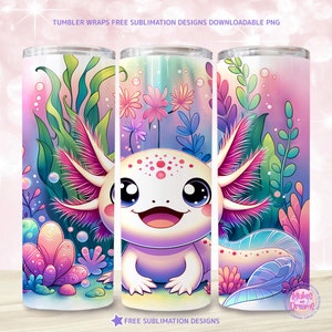 Axolotl tumbler wrap png 20oz skinny tumbler sublimation design Cute Axolotl design Tumbler wrap digital download 3D Axolotl sublimation png