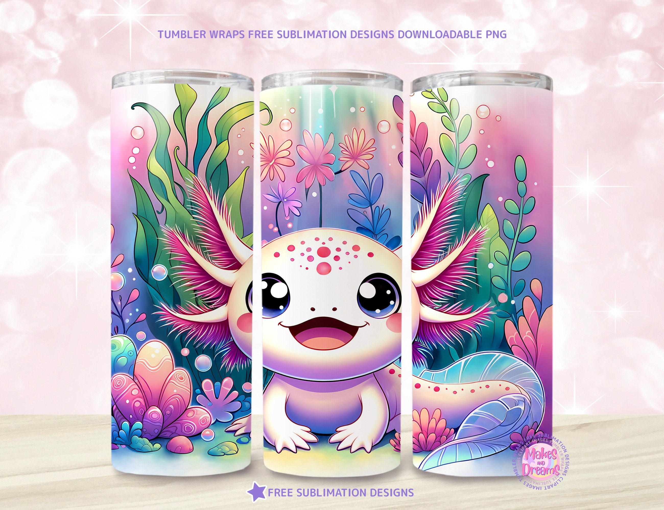 Axolotl Tumbler Wrap Png 20oz Skinny Tumbler Sublimation Design Cute ...