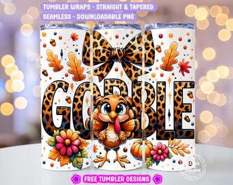 Thanksgiving Gobble Coquette Tumbler Wrap Seamless Turkey Thanksgiving Png 20 oz Skinny Tumbler Sublimation Design Preppy Fall Png Digital