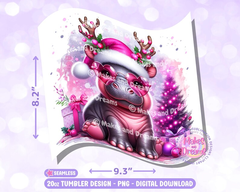 Cute Baby Hippo Tumbler Wrap Christmas Light Png Bouncy Hippo 20oz