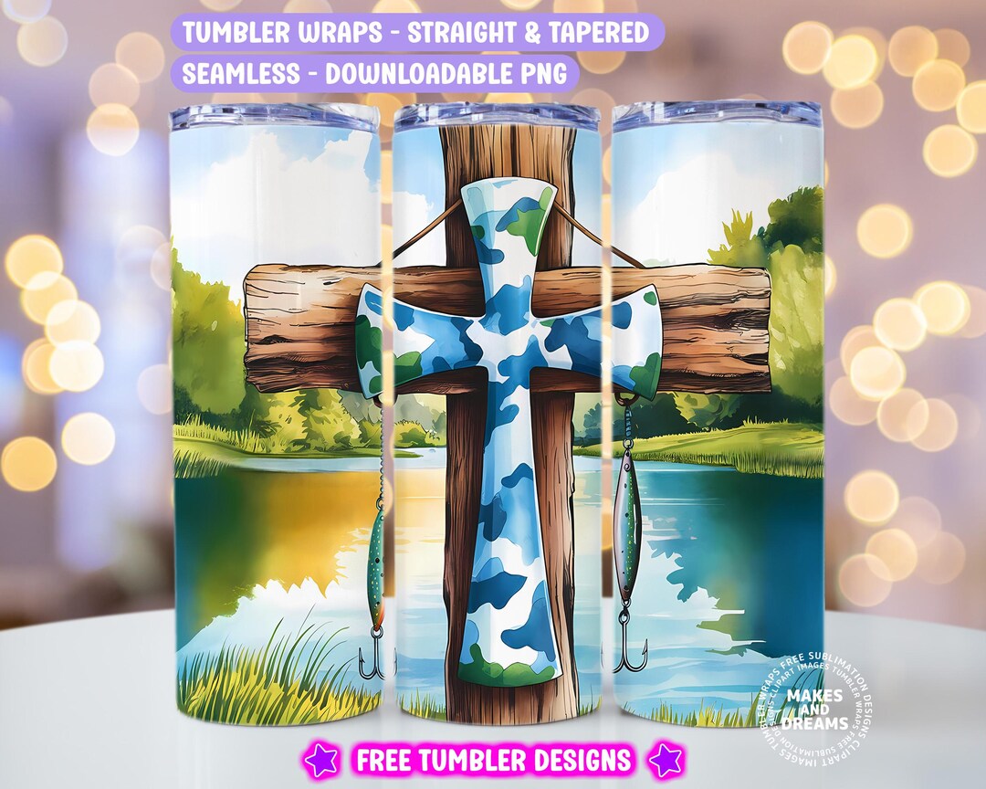 Camo Cross Fishing Tumbler Png Christian Fishers of Men 20oz Skinny ...