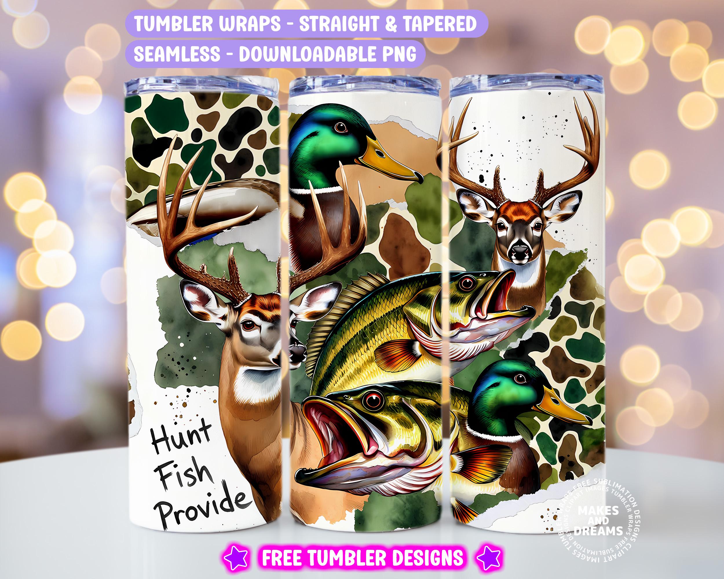 Deer Duck Fishing PNG Hunting Tumbler Wrap Seamless Sublimation Design ...