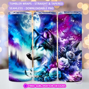 Grey Wolf 20oz Skinny Tumbler Wrap, 20oz cup sublimation png, Boho Dream Catcher Tumbler Design Grey Wolf Png Lua Cheia Png Moon Phase Wrap