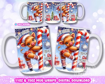 Funny Christmas Highland Cow Mug Design, Funny Christmas Santa 11oz 15oz Mug Wrap Sublimation Designs Funny Mug Png Sarcastic Sassy Quote