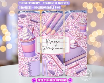 Personalized Teacher Tumbler Wrap Png Composition Book Tumbler Back To School Custom Name Sublimation Designs 20 oz Skinny Tumbler Png