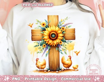 Jesus och kycklingar PNG, digital design för kycklingälskare, Jesusälskare PNG, sublimeringsdesign för landsbygdsflicka som älskar kycklingar