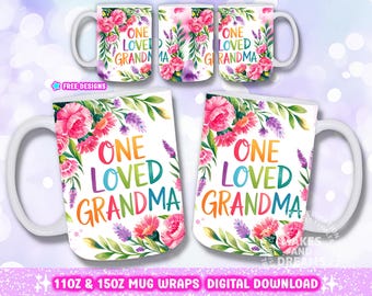 Grandma Mug Design Grandmother 11oz 15oz Mug Wrap Sublimation Png Flower Watercolor Mug Design for Sublimation Coffee Cup Png Floral Design