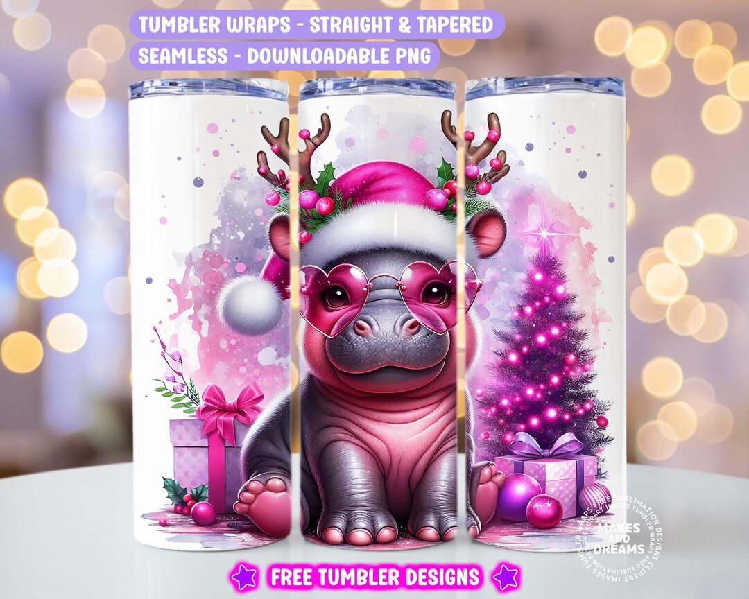 Cute Baby Hippo Tumbler Wrap Christmas Light Png Bouncy Hippo 20oz