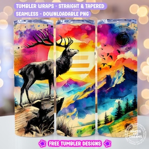Hirsch bei Sonnenuntergang Tumbler Wrap Hirsch jagen 20 Unzen Skinny Tumbler Sublimation Design Berg im Freien Tumbler Design Hunter Tumbler Png