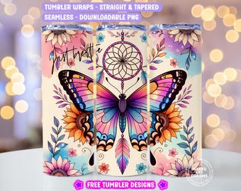 Positive Affirmation Quote Tumbler Wrap, Positivity 20oz Skinny Sublimation Tumbler Design, Boho Butterfly Digital Download