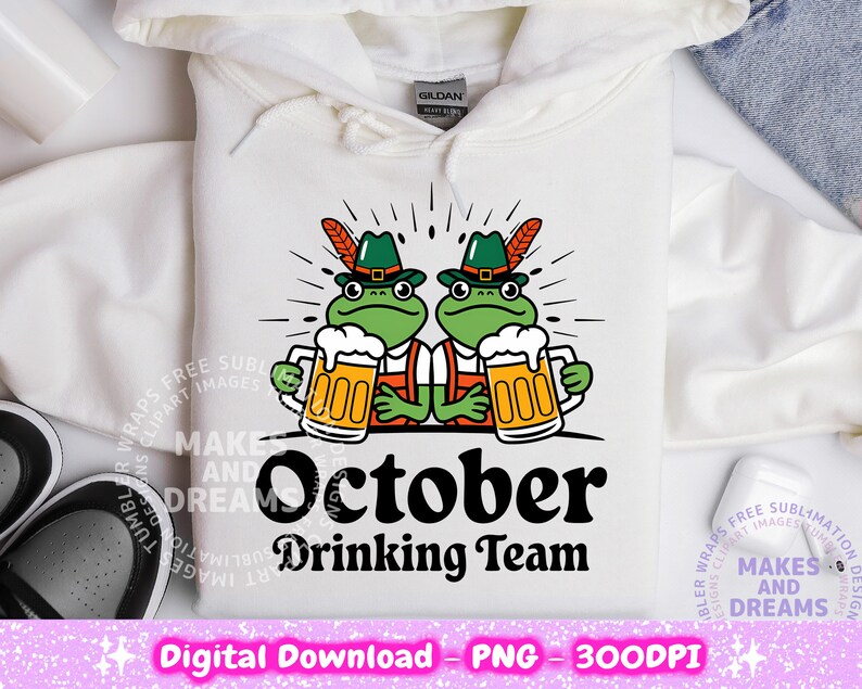 October Drinking Team PNG, Funny Frog PNG, Digital Download, October