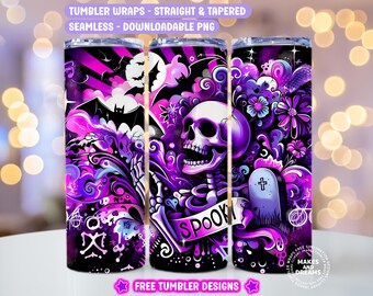 Spooky Skeleton Tumbler Wrap, Halloween Skull 20 Oz Skinny Sublimation Tumbler Design , Halloween Skull Decor Digital Download