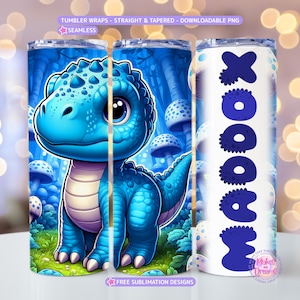 Custom Name Tumbler Wrap 20oz Skinny Sublimation Designs Baby dinosaur PNG Downloadable Add Your Name Tumbler Dinosaur sublimation Add Text