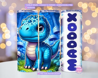 Custom Name Tumbler Wrap 20oz Skinny Sublimation Designs Baby dinosaur PNG Downloadable Add Your Name Tumbler Dinosaur sublimation Add Text