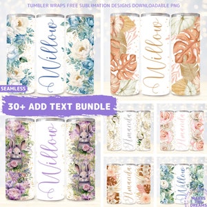 Add your text 20oz skinny tumbler wrap bundle Custom name tumbler sublimation design Add your own name floral bundle design Downloadable png