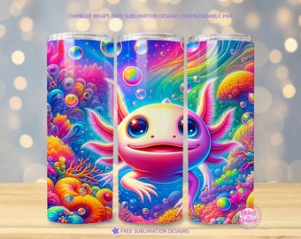 Axolotl tumbler wrap png 20oz skinny tumbler sublimation design Cute Axolotl png Tumbler wrap digital download 3D Axolotl sublimation design