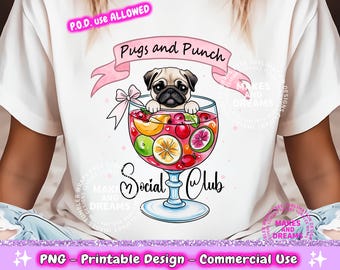 Möpse und Punch PNG, Punch Cocktail Liebhaber Mops Welpen PNG Digital Download, lustiger Mops Hund Social Club Sublimation Design T-Shirt Png Mops Becher