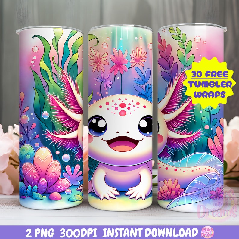 Axolotl Tumbler Wrap Png 20oz Skinny Tumbler Sublimation Design Cute ...