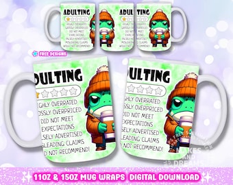 Envoltura de taza sarcástica con rana verde divertida PNG, diseños de sublimación de tazas de 11 oz y 15 oz, envoltura de taza divertida, envoltura de taza atrevida con rana verde divertida PNG, taza de café sarcástica