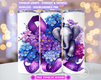 Alzheimer's Disease Awareness Tumbler Wrap, 20oz Skinny Tumbler PNG File, Forget Me Not Sublimation Design, Alzheimer's Disease Warrior png