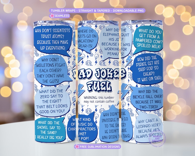 Dad Jokes Fuel Fathers Day Tumbler Wrap 20ozs skinny sublimation designs Funny Tumbler Wrap Sarcastic Dad Jokes Father's Day Dad Tumbler PNG image 1