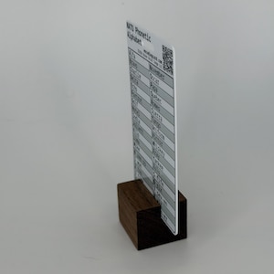 Plastic card titled "NATO Phonetic Alphabet" at an angle to show its thickness.