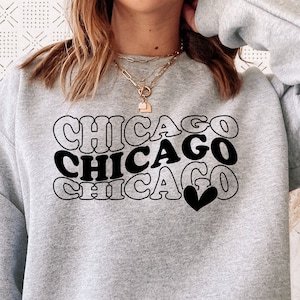 Pacote Chicago Love SVG - Arquivo de corte empilhado ondulado para camisas e artesanato - Download digital de Cricut e silhueta com tema de Illinois