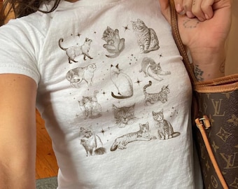 t-shirt bébé chats vintage, t-shirt graphique collage chat rétro, haut pour femme de l'an 2000, chemise esthétique coquette des années 90, t-shirt bébé imprimé chaton mignon