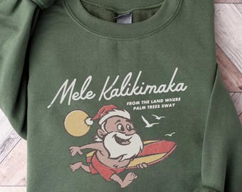Retro Santa Sweatshirt, Christmas Sweatshirt for Woman, Hawaiian Christmas Sweatshirt, Tropical Christmas, Christmas Vacation Sweater