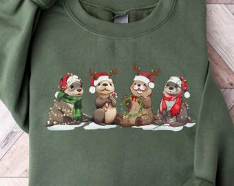 Otter Christmas Shirt, Funny Otter Reindeer Tee, Cute Holiday Sweatshirt, Xmas Hoodie Gift for Animal Lovers, Otter Christmas, Otter Gift