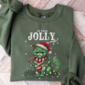 Funny Grumpy Cat Christmas Sweatshirt, Is This Jolly Enough Shirt, Holiday Hoodie, Cat Lover Xmas Gift, Cat Christmas Tee, Graphic Tee