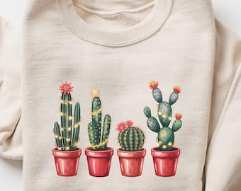 Christmas Cactus Sweatshirt, Cactus Lover Gift, Christmas Plant Shirt, Christmas Plant Lady Shirt, Cactus Christmas Shirt, Plant Lover Shirt