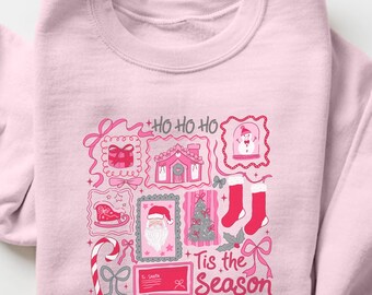 Tis the Season Sweatshirt, Pink Christmas Shirt, Santa Candy Cane Holiday Crewneck, Girly Festive Gift, Pink Christmas Sweater