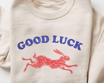 Viel Glück Sweatshirt, Lucky Rabbit Shirt, Damen Sweatshirt, Retro Style Pullover, lustiges Kaninchen T-Shirt, Easy Tiger Sweatshirt