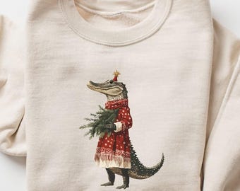 Felpa natalizia con coccodrillo, regalo di Natale con animali, Natale in Florida, maglione natalizio con animali selvatici, regalo per cacciatori, regalo per amanti dei coccodrilli