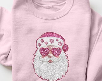 Różowa bluza z Mikołajem, świąteczny sweter Mikołaja, retro koszulka Mikołaja, zabawny świąteczny sweter, uroczy świąteczny strój, koszulka z prezentem Mikołaja