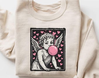 Sudadera de Cupido para San Valentín, bonita camiseta con estampado de ángel con pinceladas, regalo romántico de San Valentín para ella, suéter de Cupido, camiseta de amor