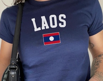 Baby T-shirt Laos, crop top vlag Laos, Thais shirt, vlag van Laos, grafisch T-shirt Laos dames, Thaise jurk, T-shirt baby vrouwen, Aziatisch shirt