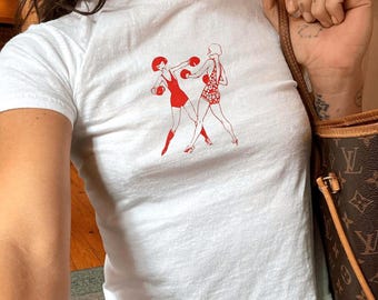 Vintage Boxing Girls Baby Tee, Y2k Baby Tee, Retro Baby Tee, Girlcore, Coquette Clothing, Mob Wife Aesthetic, Summer Baby Tees
