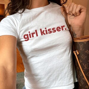 Girl Kisser Baby Tee, Lesbian Crop Top, Queer Graphic Tee, WLW Shirt, Sapphic Y2K Baby Tee, Pride Shirt for Women, Baby Tee Women