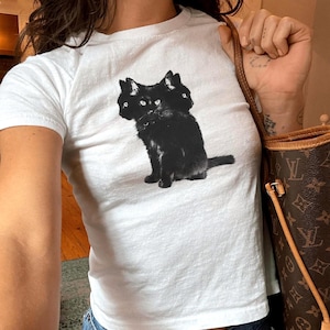 Spooky Black Cat Baby Tee, Three Headed Cat Baby Tee, Trendy 90s Baby Tee, Trendy Y2K Baby Tee, Trendy Vintage Baby Tee, Pinterest Baby Tee