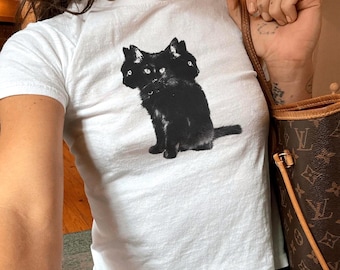 Gruselige schwarze Katze Baby T-Shirt, Dreiköpfige Katze Baby T-Shirt, Trendy 90er Jahre Baby T-Shirt, Trendy Y2K Baby Tee, Trendy Vintage Baby T-Shirt, Pinterest Baby T-Shirt