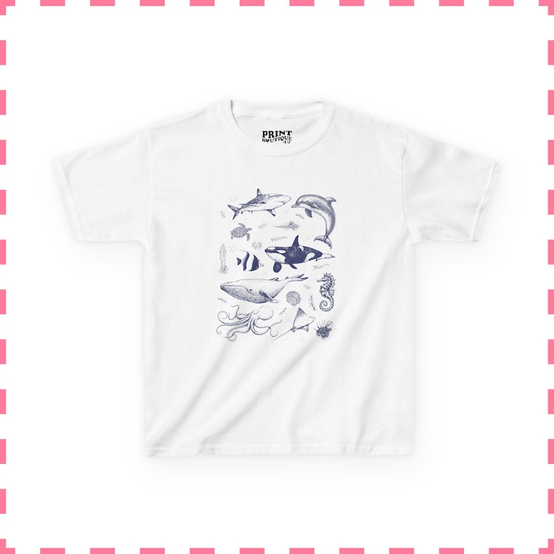Camiseta de bebé con animales marinos, camiseta con estampado oceánico, camiseta con vida marina, camiseta estética Y2K, camiseta con estampado de ballena y delfín, camiseta de regalo para acuario imagen 2