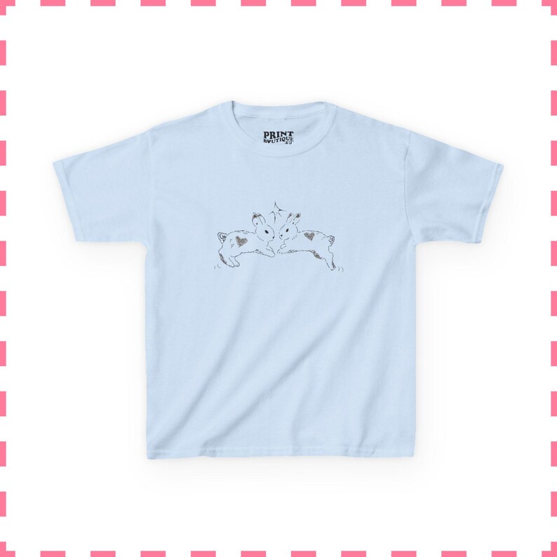 Camiseta de conejitos para bebé, camiseta de conejito adorable, camiseta con estampado vintage para bebé, top corto Y2K, camiseta retro para bebé, top con estética coqueta Light Blue